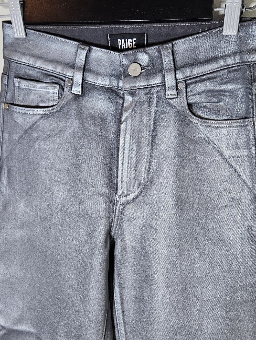 Paige Sasha Wide Leg Jeans in Silver Shimmer Revolve Brand Women's 26 - Picture 4 of 9